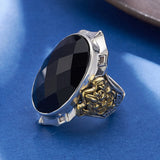 Oval Black Agate Geometric Ring