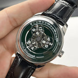 Grüne skelettierte mechanische Uhr mit Lederarmband