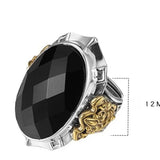 Oval Black Agate Geometric Ring
