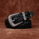 Woven Genuine Leather Pin Buckle Belt