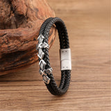 Antique Stainless Steel Braided Leather Bracelet