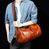 Brown Leather Big Barrel Bag