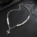Pearl Beaded Cross Pendant Necklace