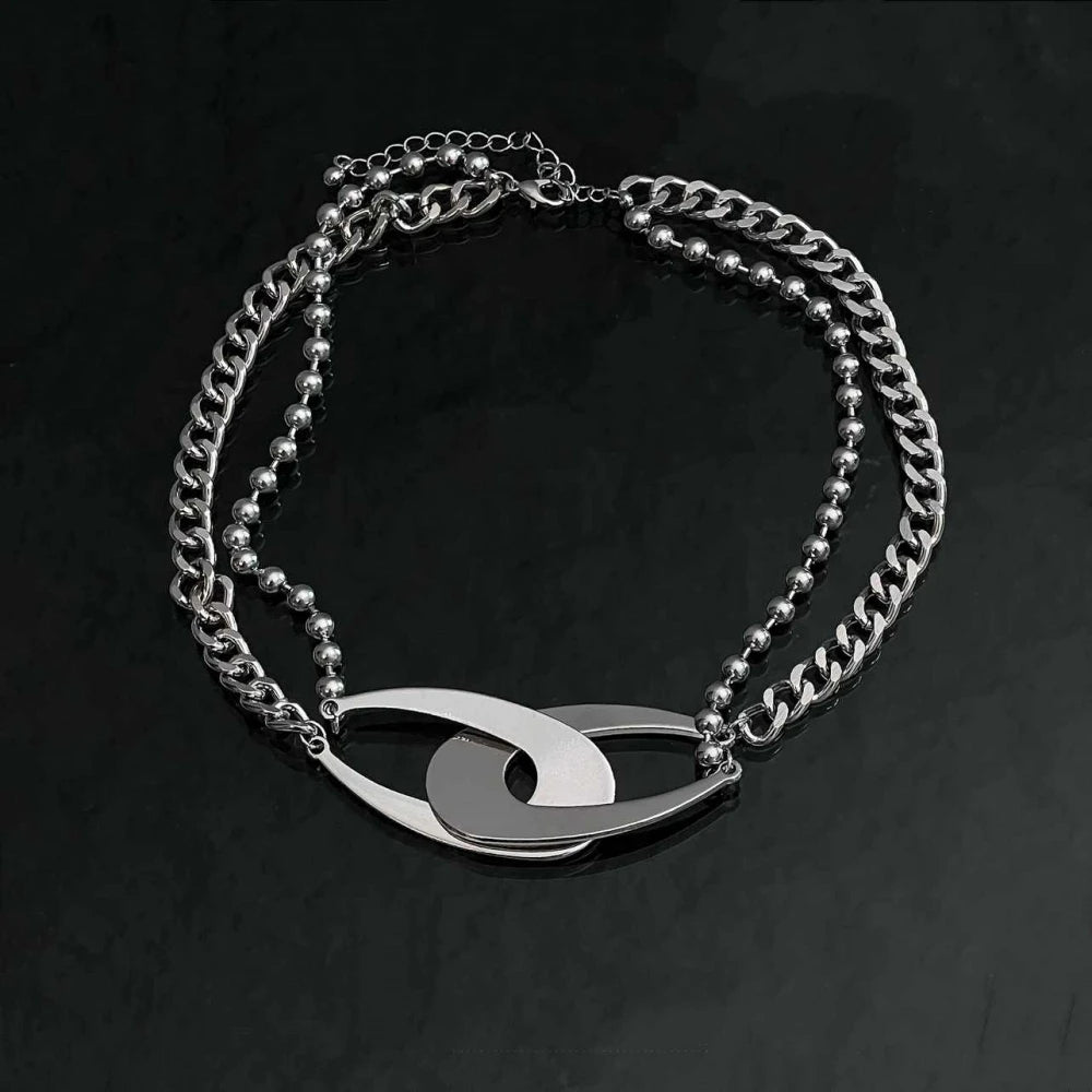 Punk Double Loop Cross Choker Necklace