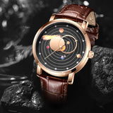 Quartz Round Planets Galaxy Leather montre