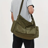 Solid Big Pockets Canvas Sling Bag