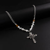 Big Rose Flower Cross Pendant Necklace