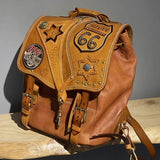 Full Grain Leather Rivet Retro Backpack