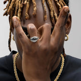 Retro Cracking Blue Gem Adjustable Ring