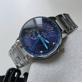 Round Blue Dial Steel Watch