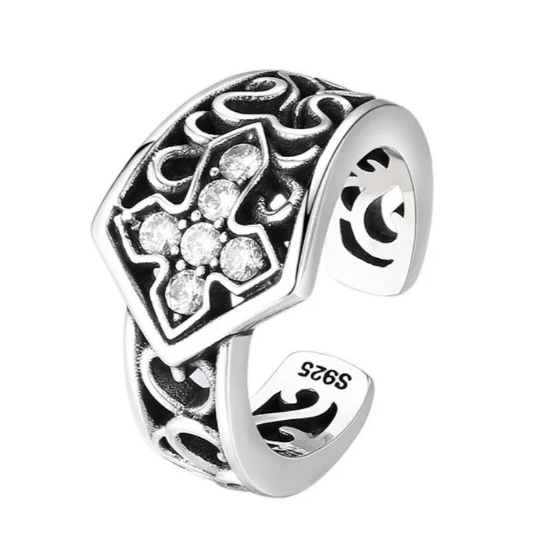 Hollow Zircon Cross Adjustable Ring