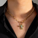 Metal Contrasting Cross Pendant Necklace