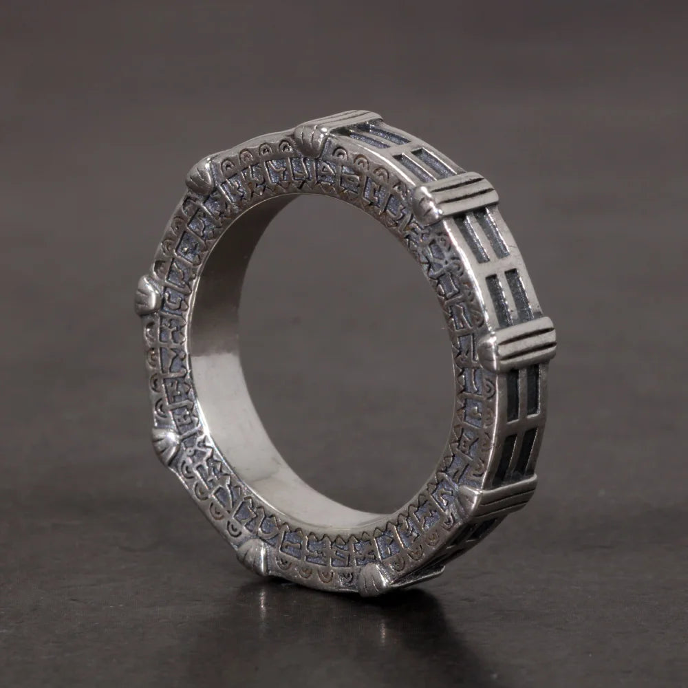 Round Retro Dark Sterling Silver Ring