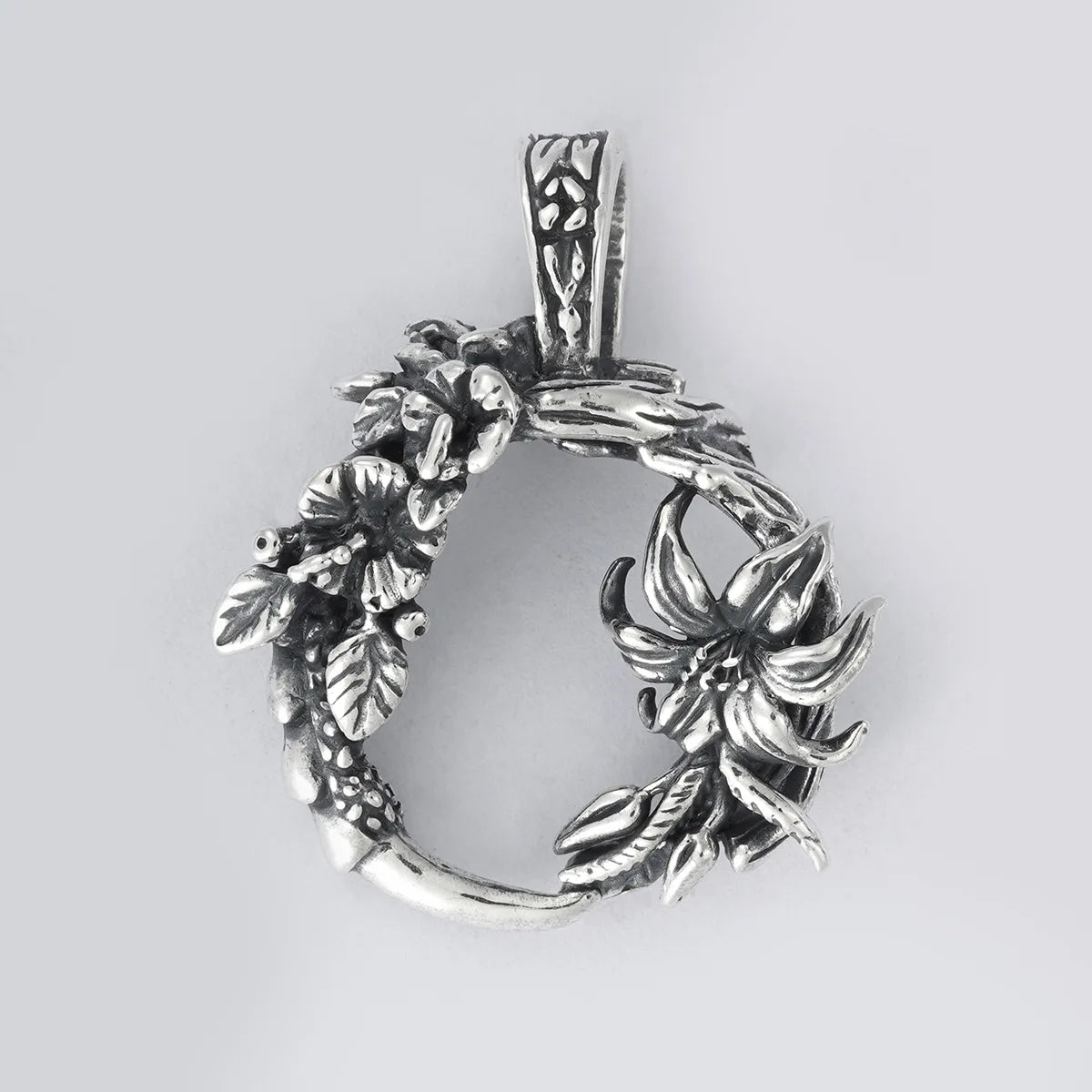 Relief Lily Flowers Circle Pendant