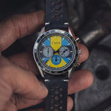 Jam Tangan Kulit Hitam Dial Biru & Kuning