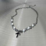 Hip Hop Pearl Heart Cross Necklace
