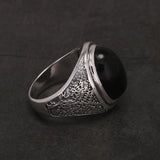 Engraved Tree Solid Black Ring