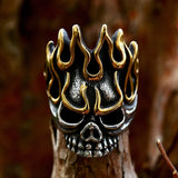 Stainless Steel Flame Skull Ring