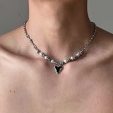 Hip Hop Pearl Heart Cross Necklace