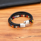 Multi Layer Leather Beads Cross Bracelet