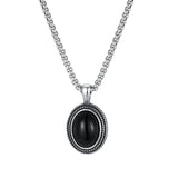 Collier pendentif ovale en pierre noire pour hommes