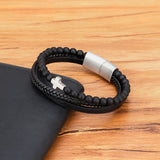 Multi Layer Leather Beads Cross Bracelet