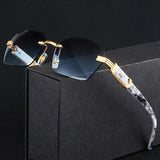 Gold Frame Rimless Rectangle Sunglasses