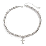 Silver Rhinestone Cross Pendant Necklace