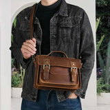 Vintage Brown Leather-Style Messenger Bag