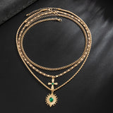 Hip-Hop Green Rhinestone Multi Layer Necklace