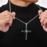 Blue Stone Cross Pendant Necklace
