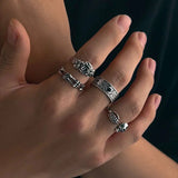 Punk Geometric Adjustable Ring Set