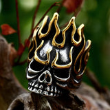 Stainless Steel Flame Skull Ring