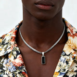 Collar de cadena cubana plana rectangular negra