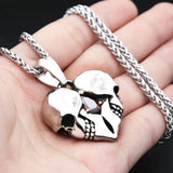 Red Rhinestone Heart Skull Pendant Necklace