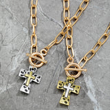 Metal Contrasting Cross Pendant Necklace