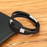 Stainless Steel Bead Layer Leather Bracelet