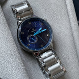 Round Blue Dial Steel Watch