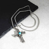 Blue Stone Cross Pendant Necklace