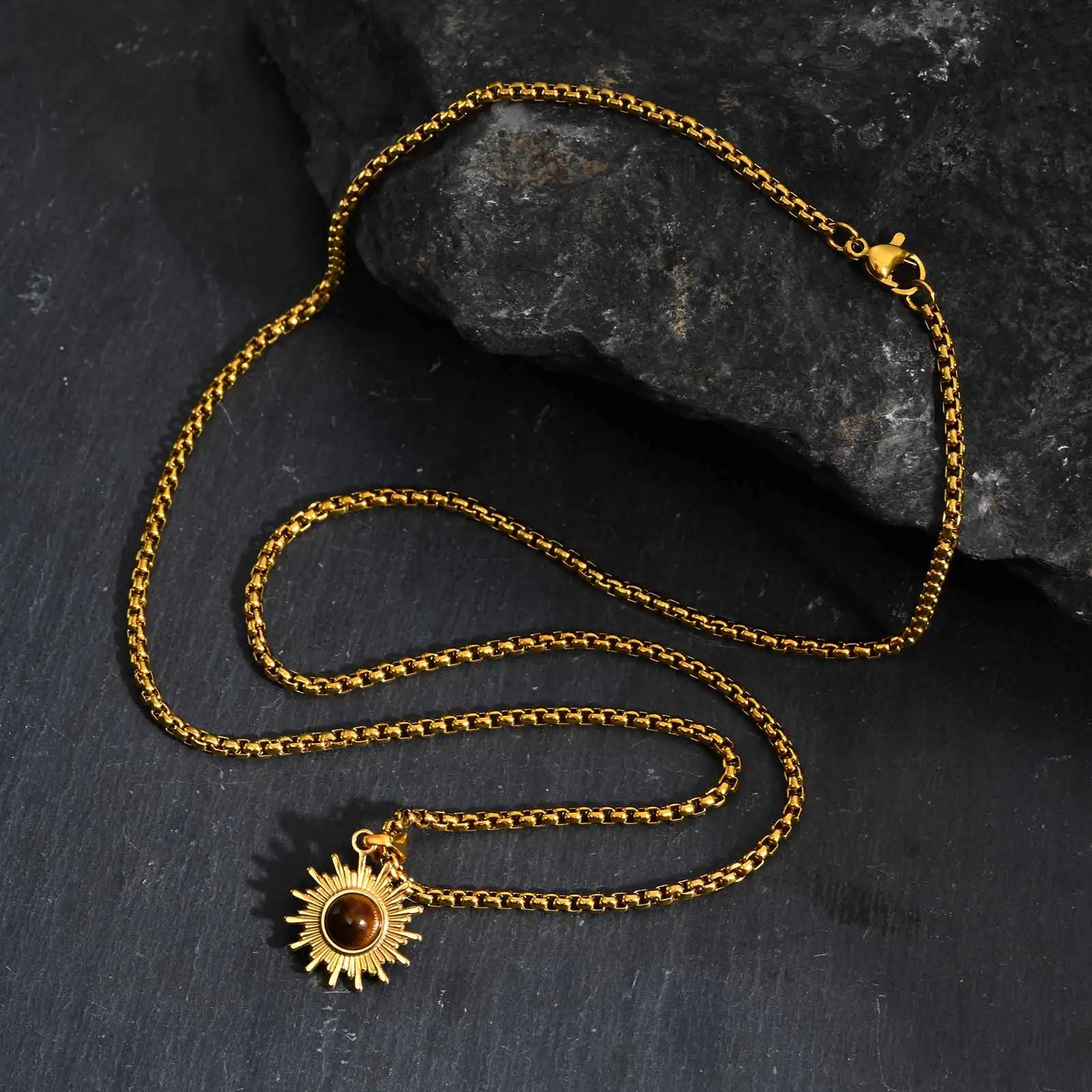 Sun Tiger Eye Stone Pendant Necklace
