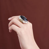 Oval Black Agate Geometric Ring