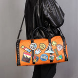 Patchwork Rivet Design Leather Duffle Bag