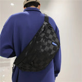 Hip-Hop Checkered Leather Crossbody Bag