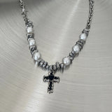 Hip-Hop Pearl Heart Cross Necklace