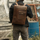 Retro Flap with Front Pocket Leather Backpack