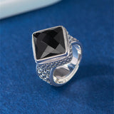 Retro Pattern Inlaid Black Agate Ring