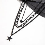 Black Layered Chains Small Stars Necklace