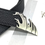 Flame Buckle Black Leather Belt
