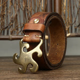 Geometric Brass Buckle Leather Belt