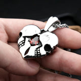 Red Rhinestone Heart Skull Pendant Necklace